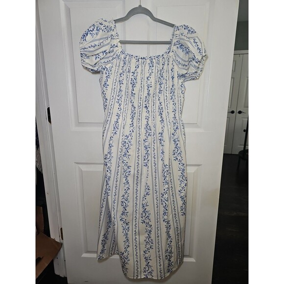 H&M Dresses & Skirts - H&M Blue White Floral Dress Off The Shoulder Small Smocked Puff Sleeve NWT XXL